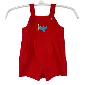 Vintage Alexis Baby Romper 6 Mos Red Airplane Embroidery Adjustable Straps